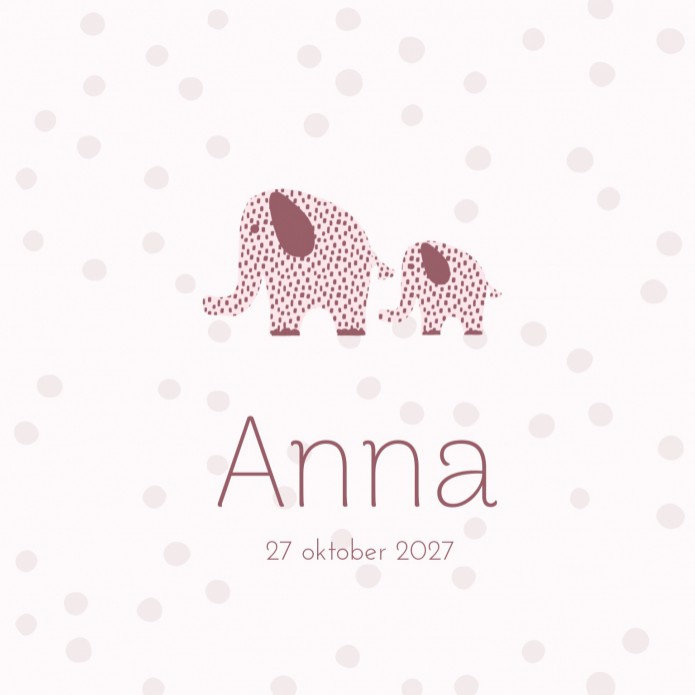 Geboortekaartje Prénatal olifanten roze Anna voor