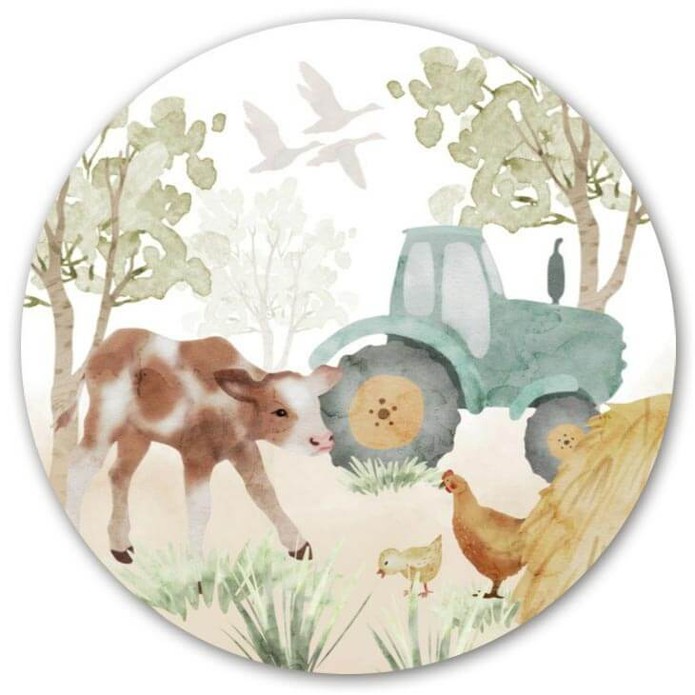 behangcirkel boerderij dieren boerderijdieren koe trekker tractor kip haan jongen meisje neutraal
