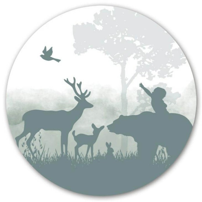 behangcirkel james bosdieren beer hert hertje konijn silhouet jongen vogel silhouette blauw groen