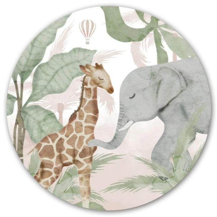 Behangcirkel jungle olifant giraf Nora