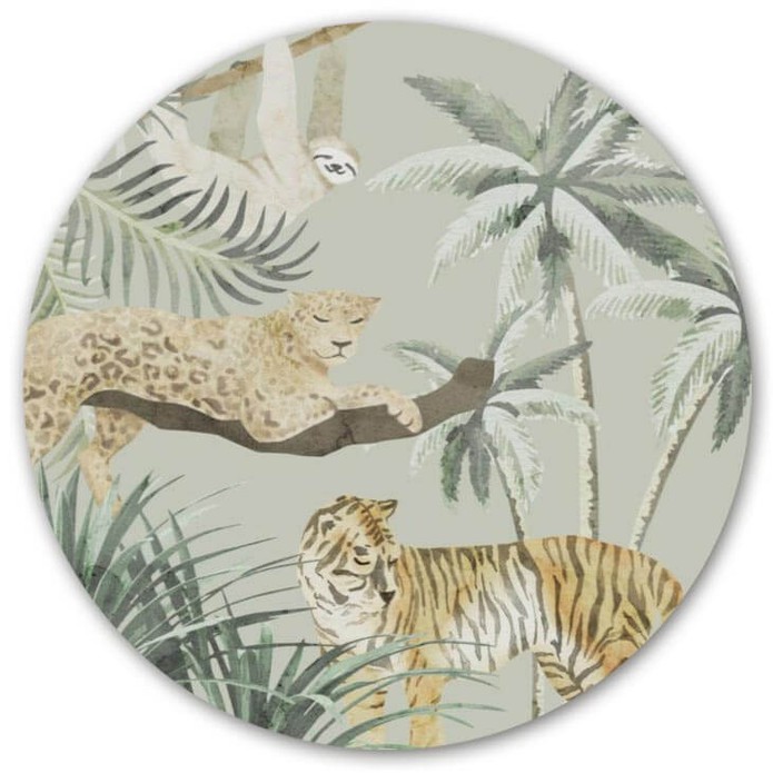 behangcirkel jungle dieren jungledieren tijger luipaard luiaard palmbomen natuur botanisch