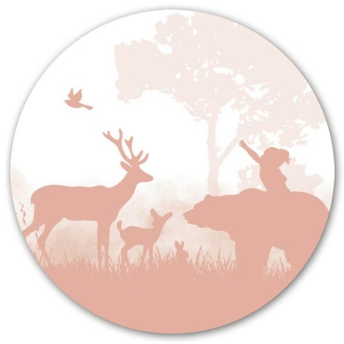 behangcirkel sjuul bosdieren beer hert hertje konijn silhouet jongen vogel silhouette rose roze