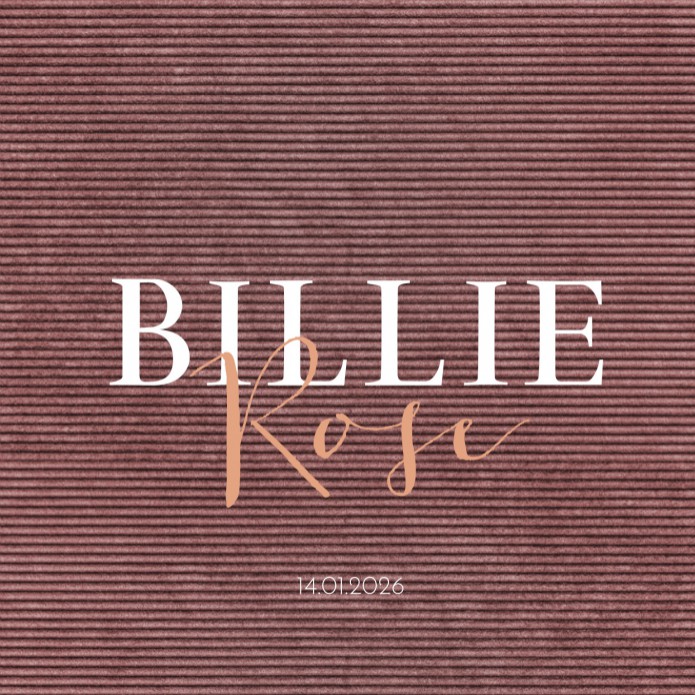 Geboortekaartje meisje velvet rib roze Billie Rose voor