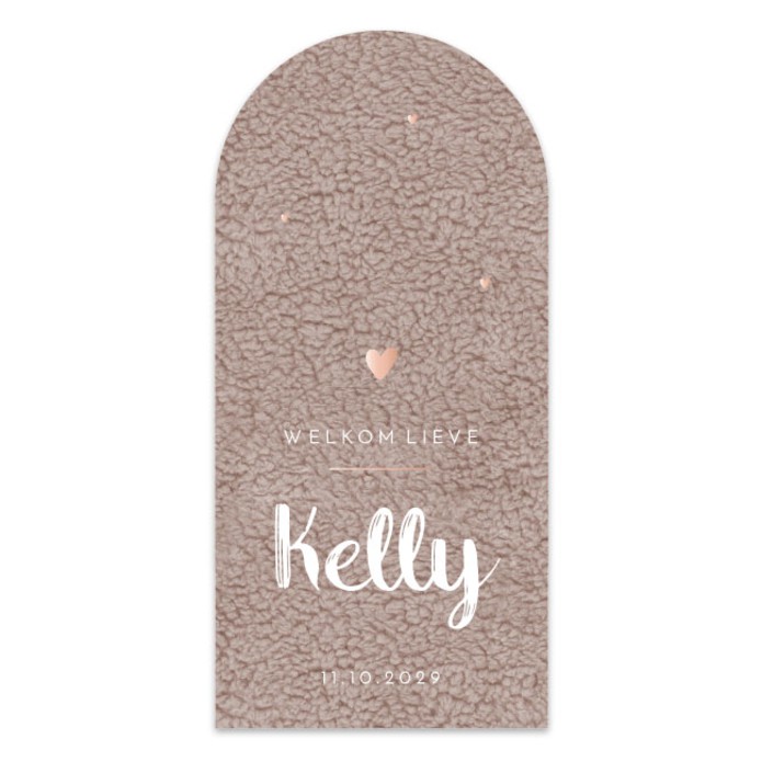 boog kelly geboortekaartje meisje teddy teddystof stof roze oudroze hartjes originele vorm 01