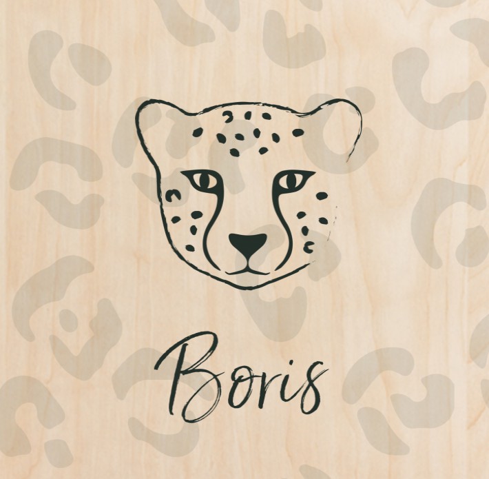 Geboortekaartje Prénatal jongen panter Boris - op echt hout voor