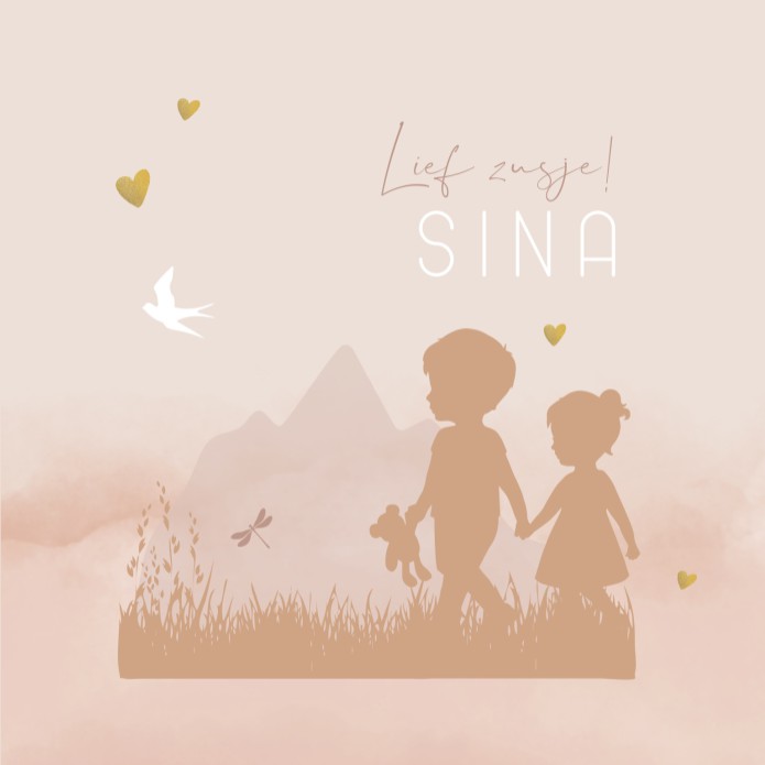 Geboortekaartje zusje silhouet Sina