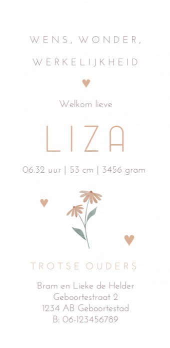Lief geboortekaartje meisje floral Liza
