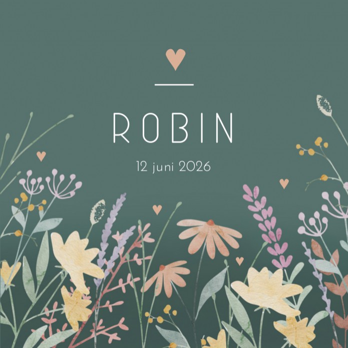Geboortekaartje meisje waterverf bloemen Robin