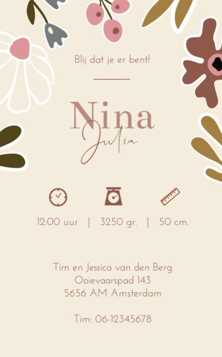 Geboortekaartje meisje goudfolie bloemen Nina