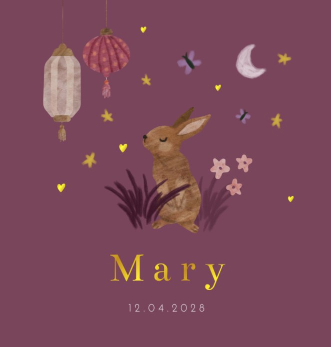 Geboortekaartje meisje folklore konijn Mary