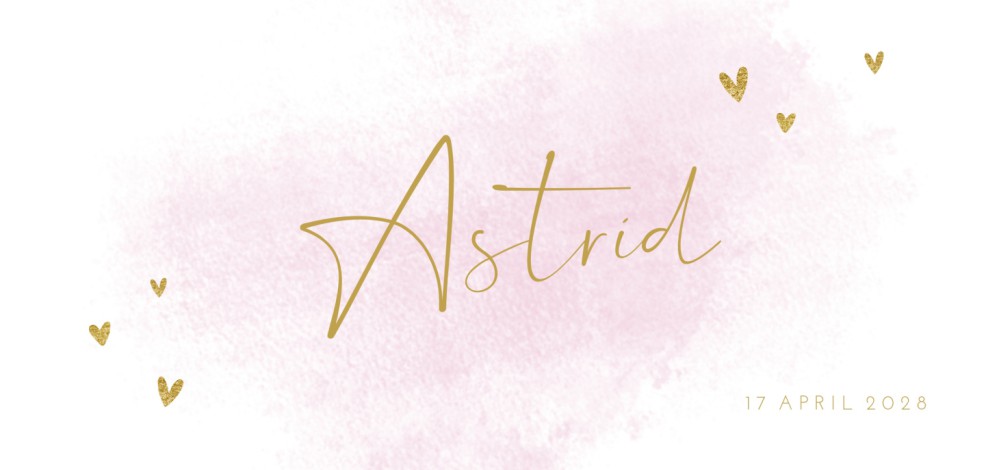 Geboortekaartje meisje roze waterverf Astrid