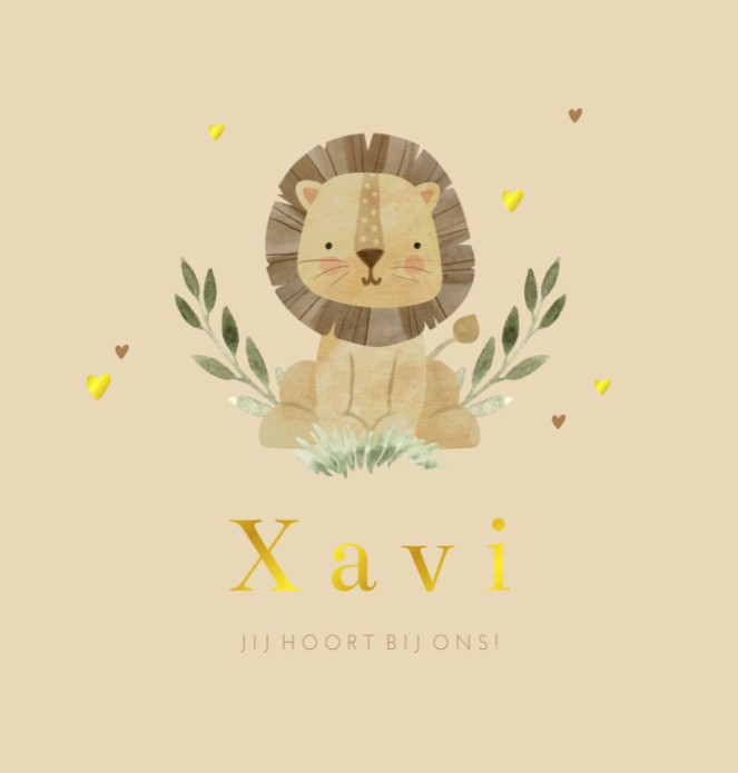 Geboortekaartje neutraal leeuw Xavi