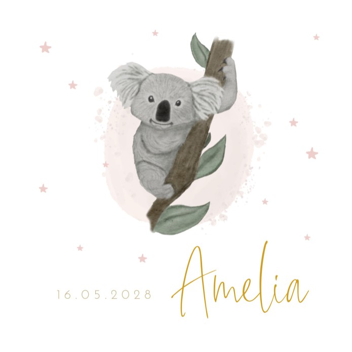 Geboortekaartje meisje koala goudfolie Amelia