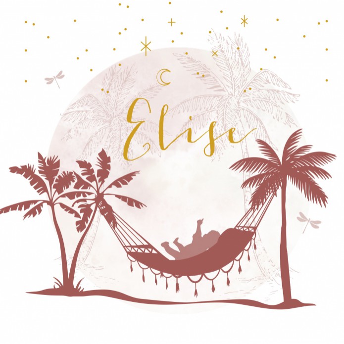 Geboortekaartje meisje silhouette palmbomen Elise voor