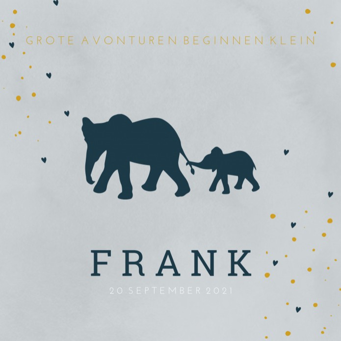 Geboortekaartje zoon blauwe olifanten Frank
