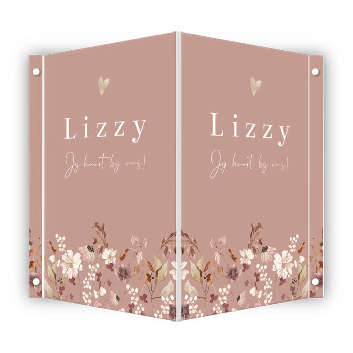 Geboortebord meisje droogbloemen roze Lizzy