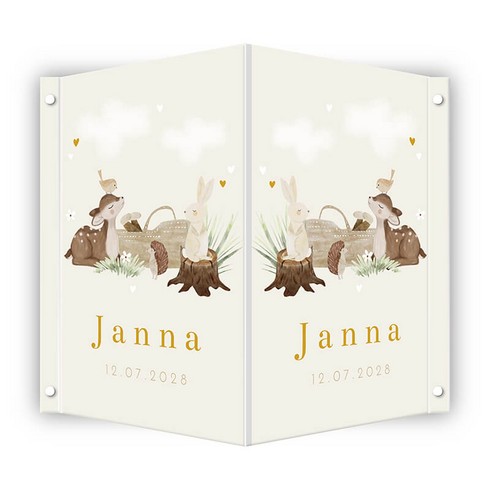 Geboortebord neutraal babynestje bosdieren Janna
