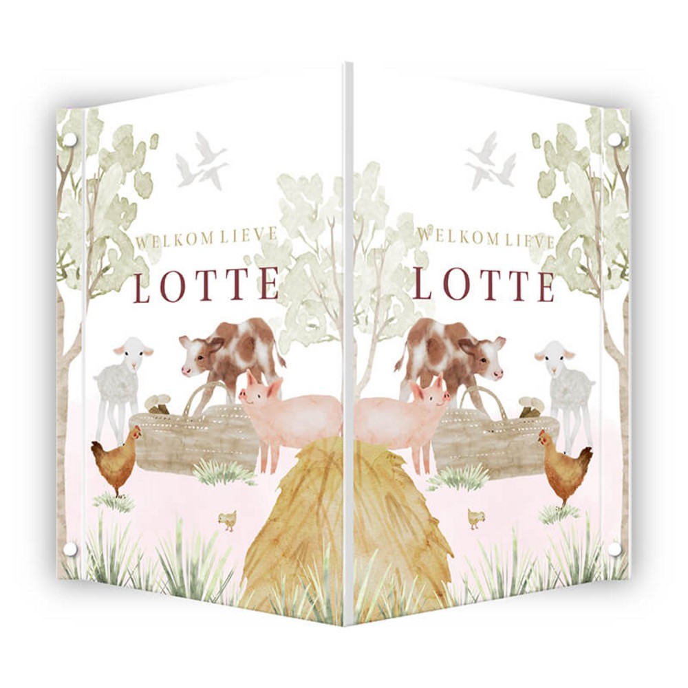 Geboortebord meisje boerderij dieren aquarel Lotte