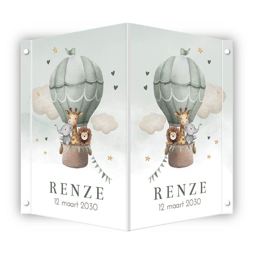Geboortebord luchtballon jungle dieren Renze