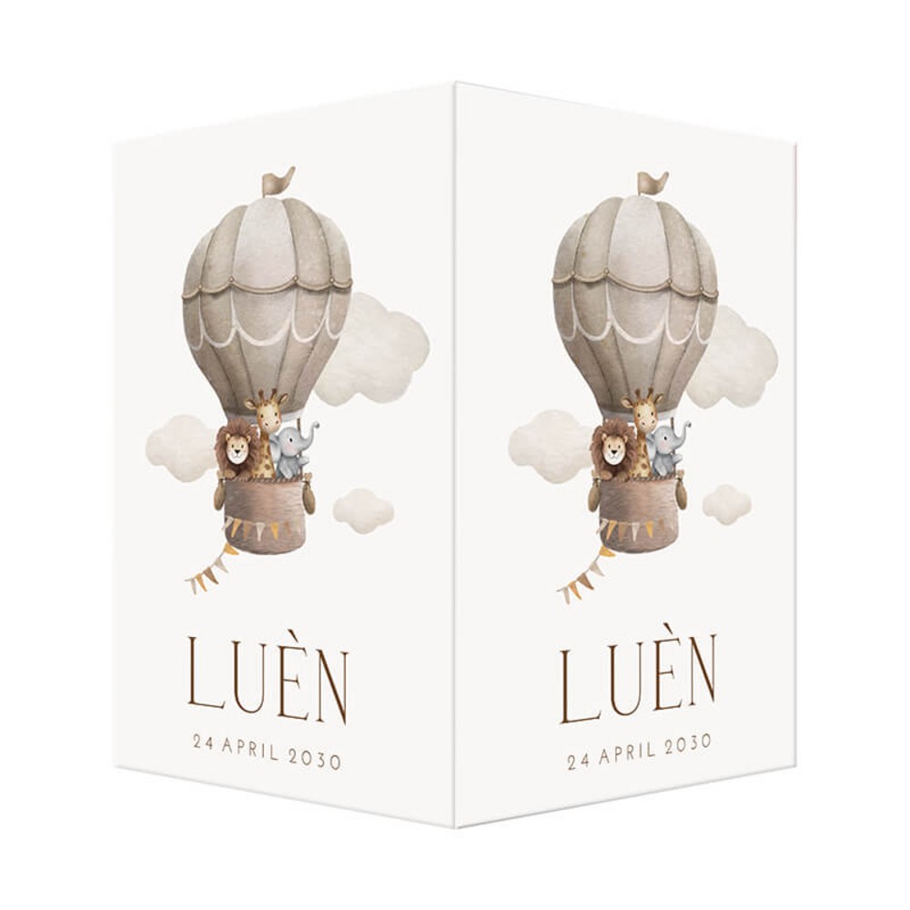 Geboortebord neutraal luchtballon jungledieren Luèn