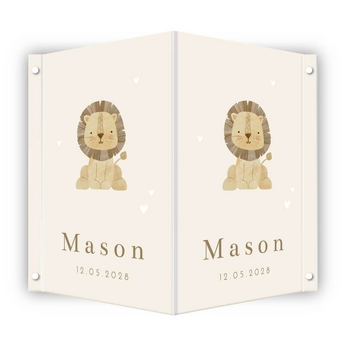 Geboortebord neutraal leeuw zandkleur Mason