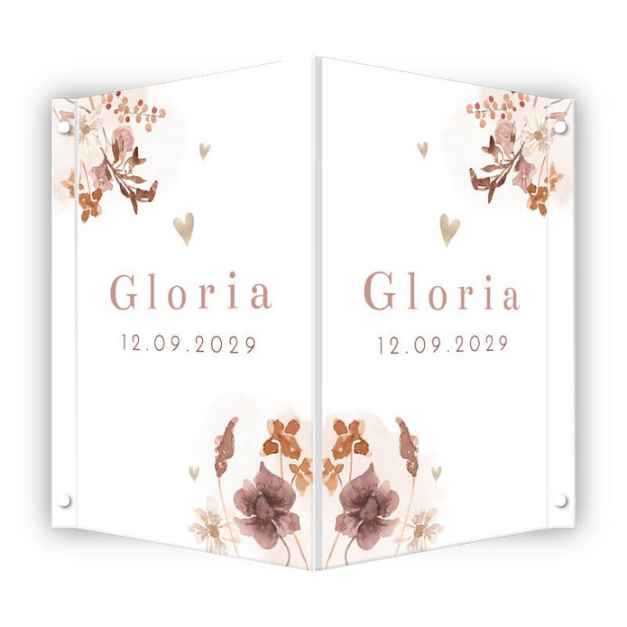 Geboortebord meisje droogbloemen wit Gloria