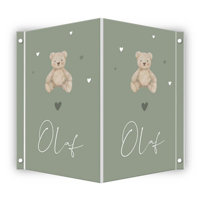 Geboortebord jongen teddybeer groen Olaf
