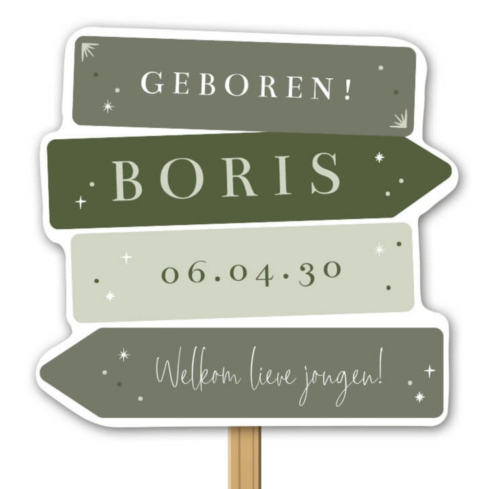 Tuinbord jongen wegwijzer groen Boris