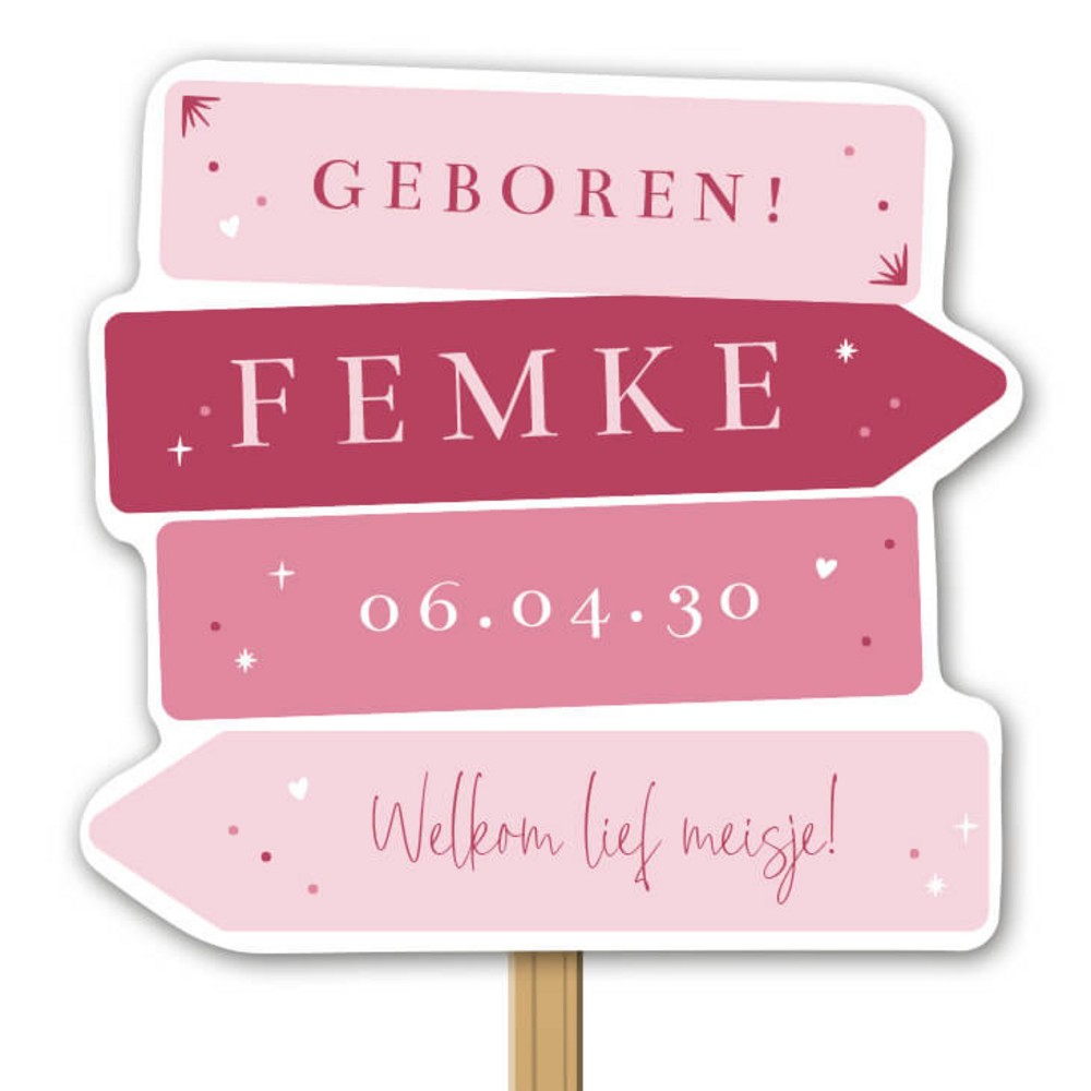 Tuinbord meisje wegwijzer roze Femke