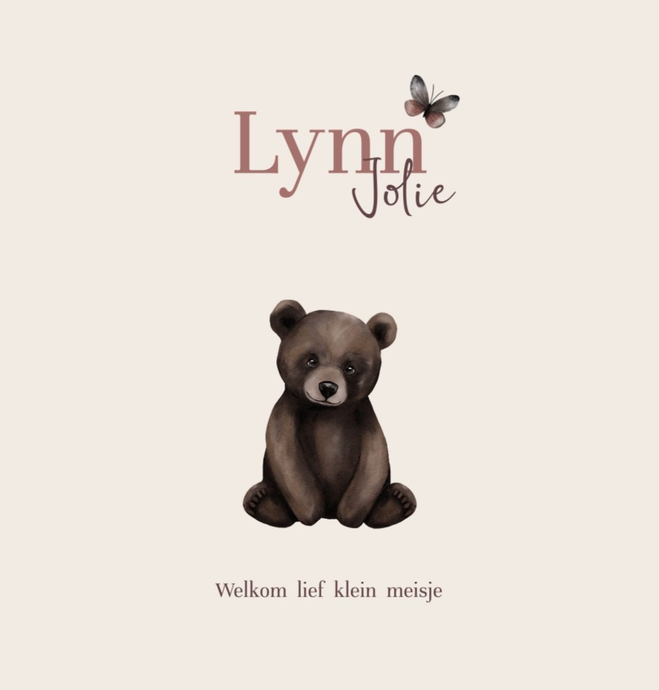 Geboortekaartje meisje beer Lynn