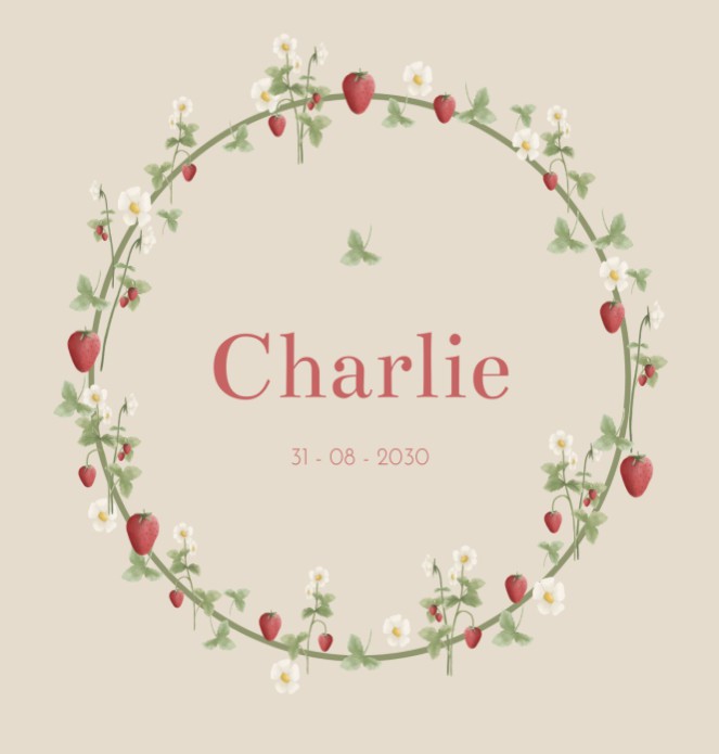 Geboortekaartje meisje aardbeien krans Charlie