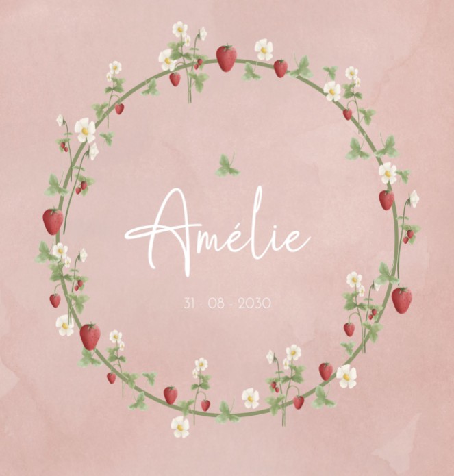 Geboortekaartje meisje aardbeien krans Amélie