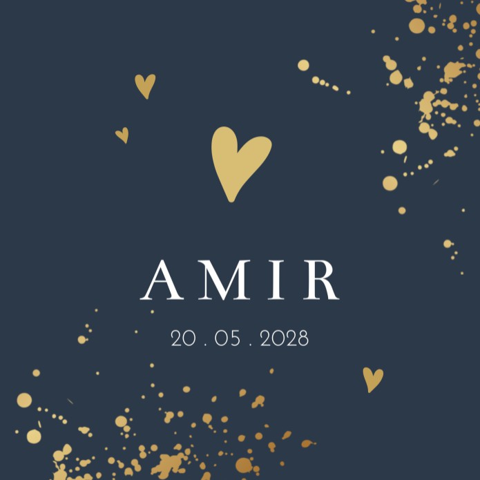 Geboortekaartje jongen goudlook blauw Amir