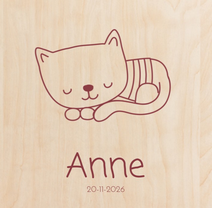Geboortekaartje kat Anne - op echt hout