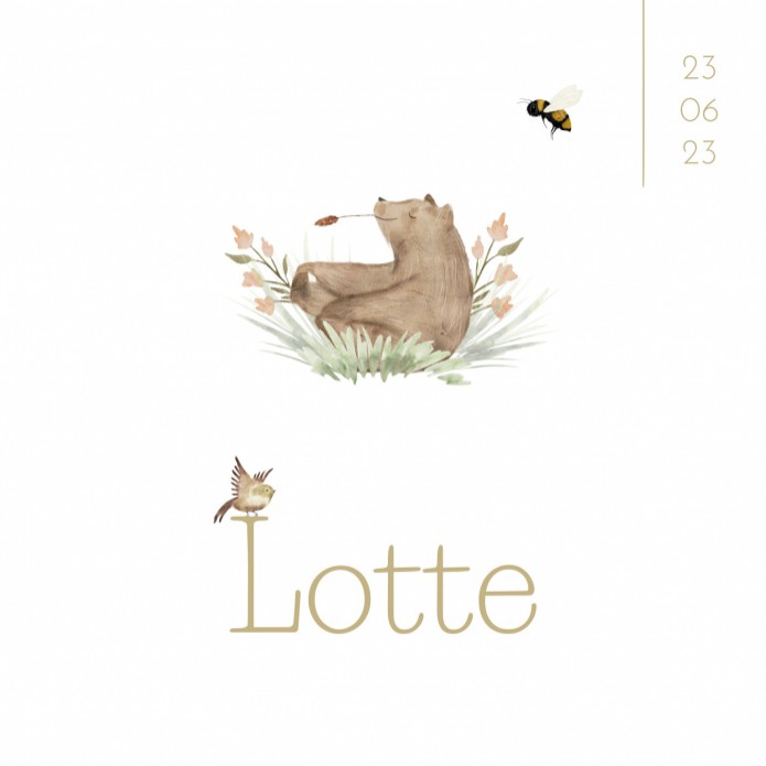 Geboortekaartje meisje beer aquarel Lotte