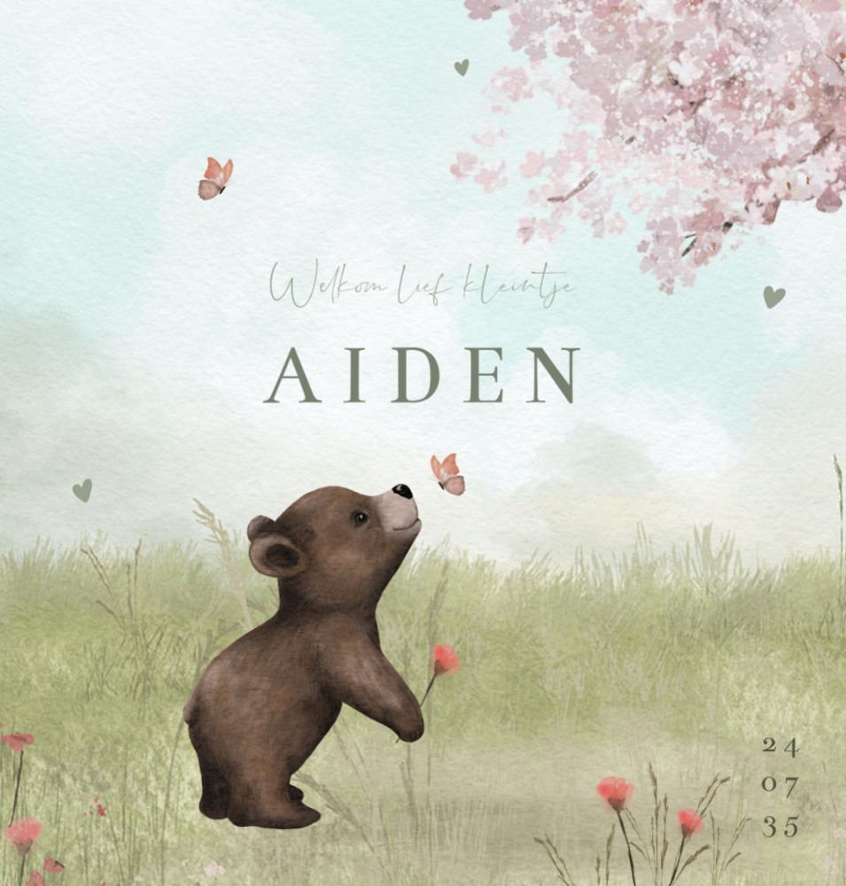Voorkant van geboortekaartje Aiden
