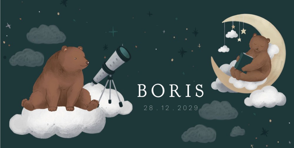 Geboortekaartje jongen beren sterrenhemel Boris