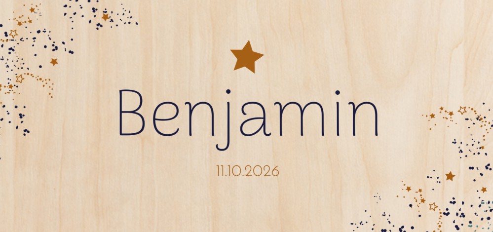 Geboortekaartje Prénatal sterren Benjamin - op echt hout