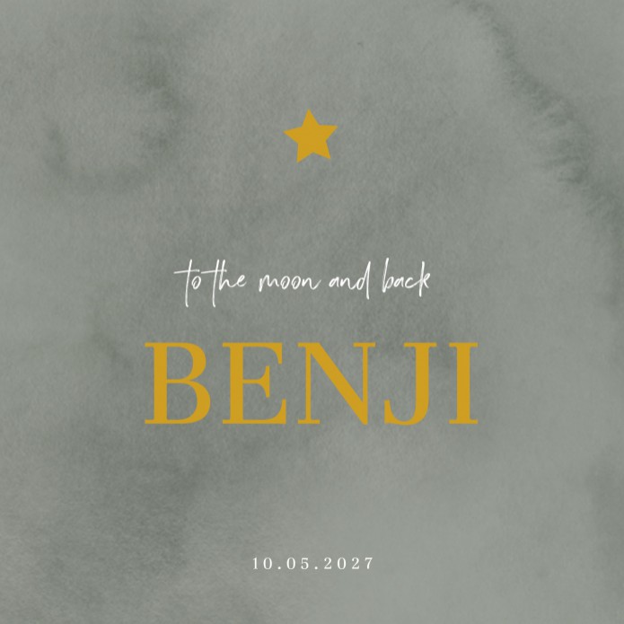 Geboortekaartje jongen grijs met gouden ster Benji voor