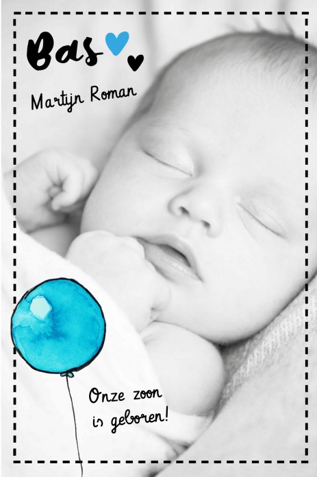 Geboortekaartje Blauw Ballon Foto Bas