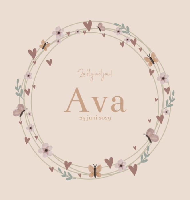Geboortekaartje meisje bloemen krans Ava
