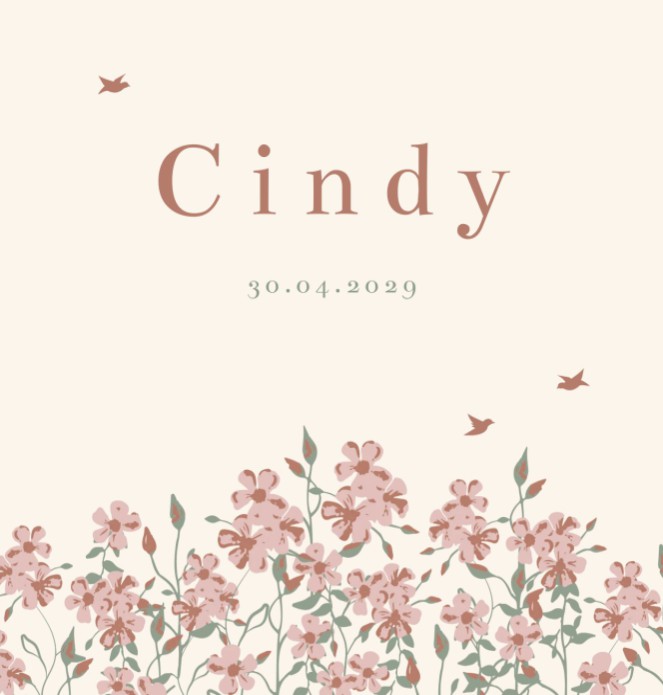 Geboortekaartje meisje bloemen Cindy