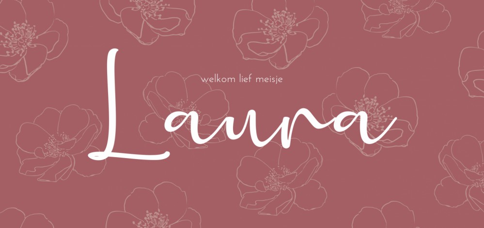 Geboortekaartje meisje bloemen donkerroze Laura