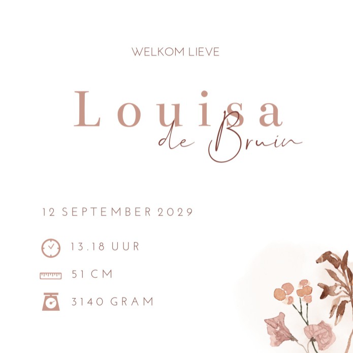 Geboortekaartje meisje droogbloemen Louisa