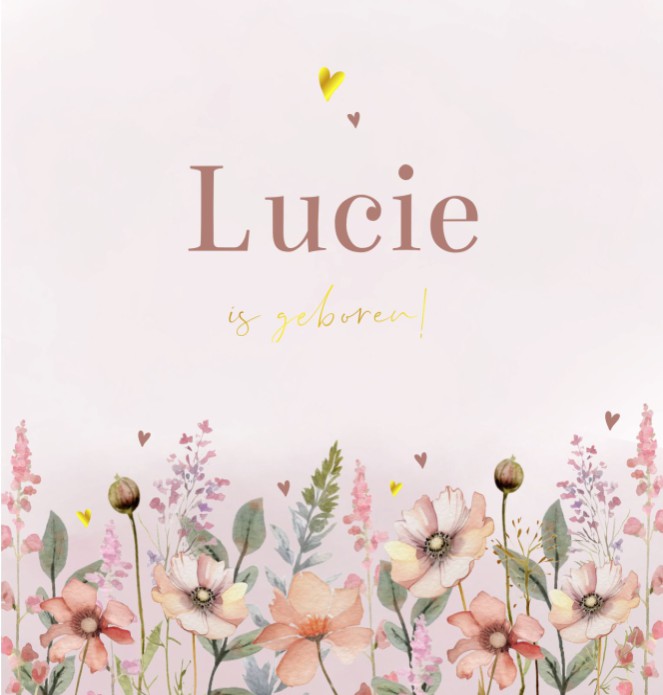 Geboortekaartje meisje bloemen Lucie