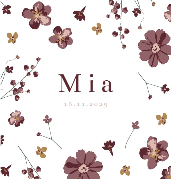Geboortekaartje meisje bloemen Mia
