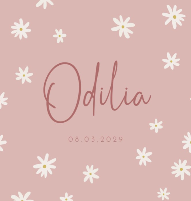 Geboortekaartje meisje bloemen Odilia
