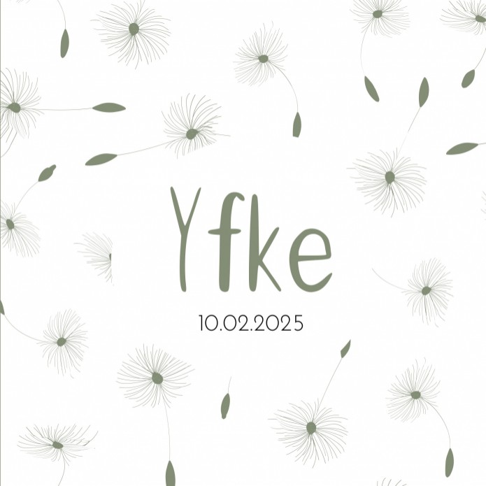 Geboortekaartje meisje dochter bloemen groen wit Yfke