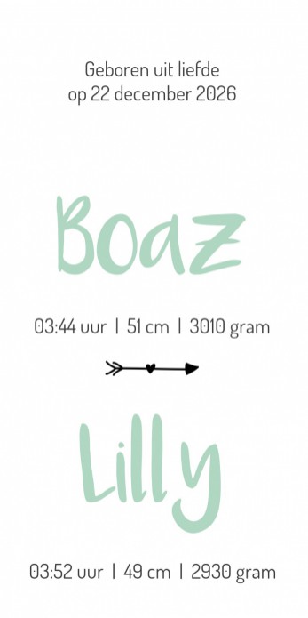 Geboortekaartje dierenprint Boaz & Lilly
