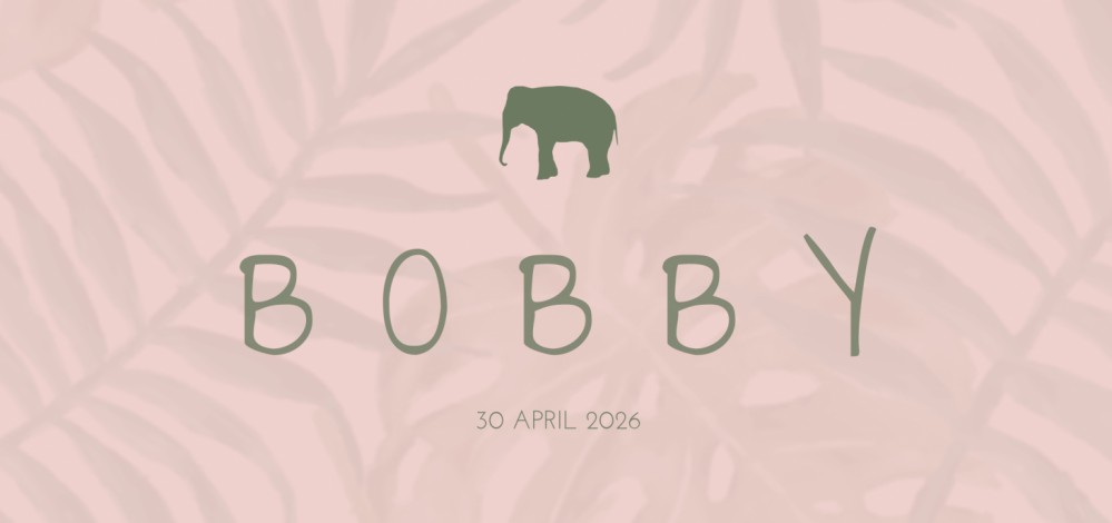 Geboortekaartje olifant silhouette roze Bobby